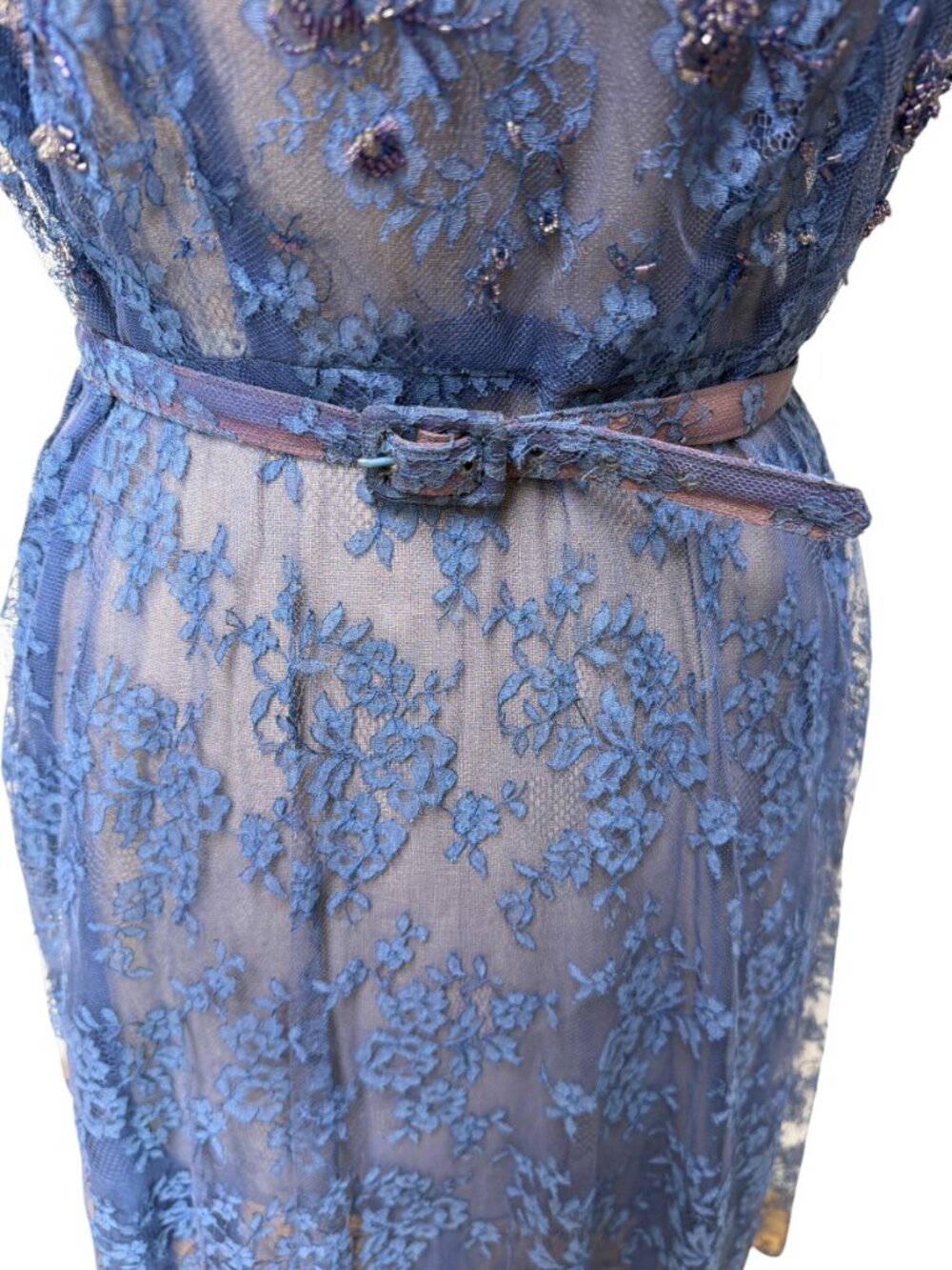 1950s blue lace dress with beaded accents Size L - Picture 8 of 11